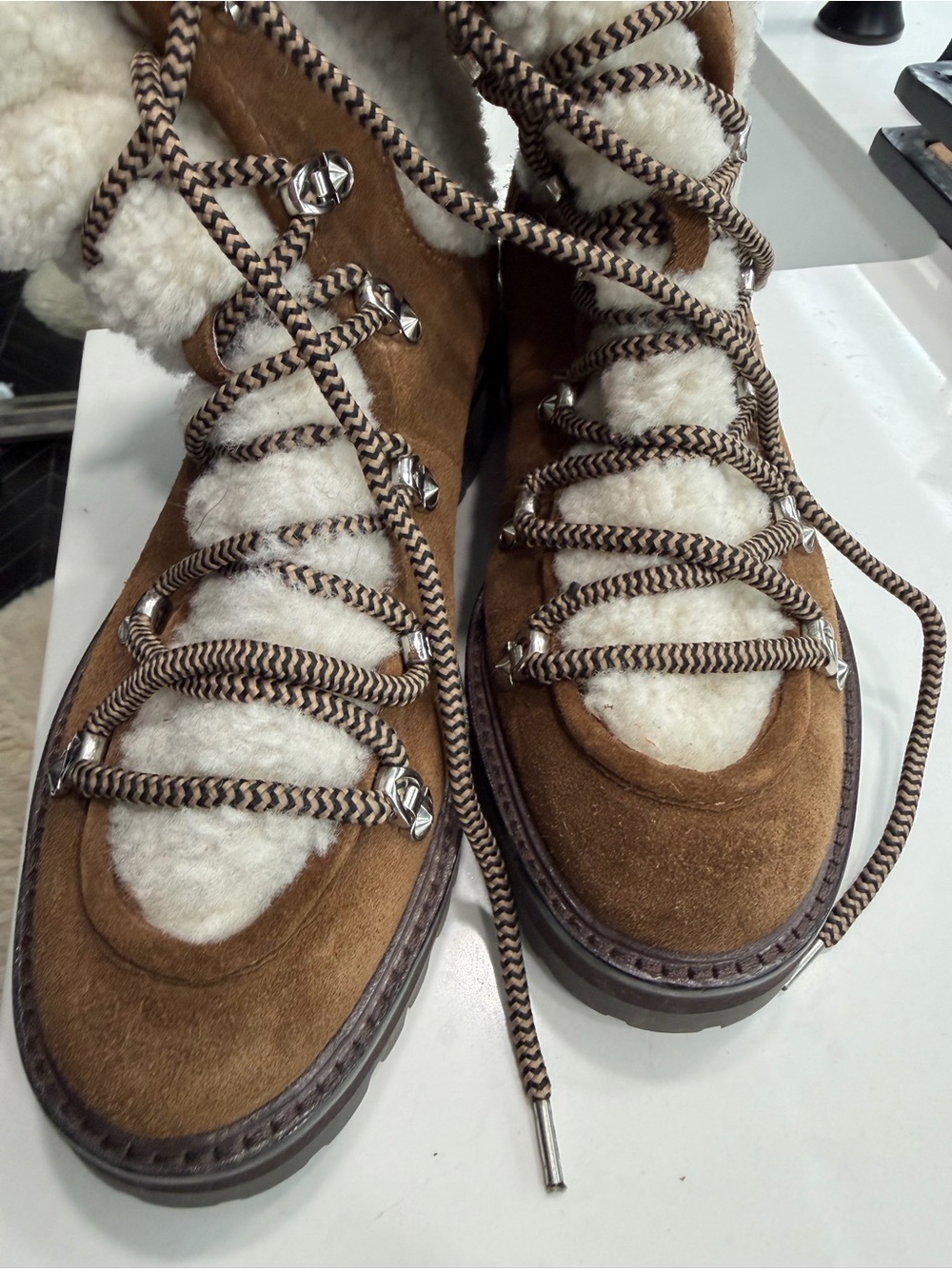 Sigerson Morrison Brown Suede Shearling Lace-Up Boots